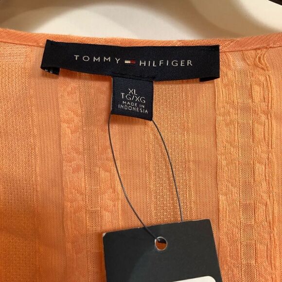 TOMMY HILFIGER - 🎉HP🎉NWT - L Sz XL Textured Tie Puff-Sleeve Peasant Top/Coral - Picture 7 of 16